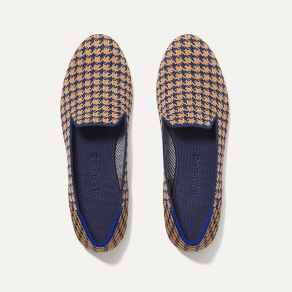 Rothy's Sapphire and Camel Houndstooth Loafer Shoes - Picture 1 of 5